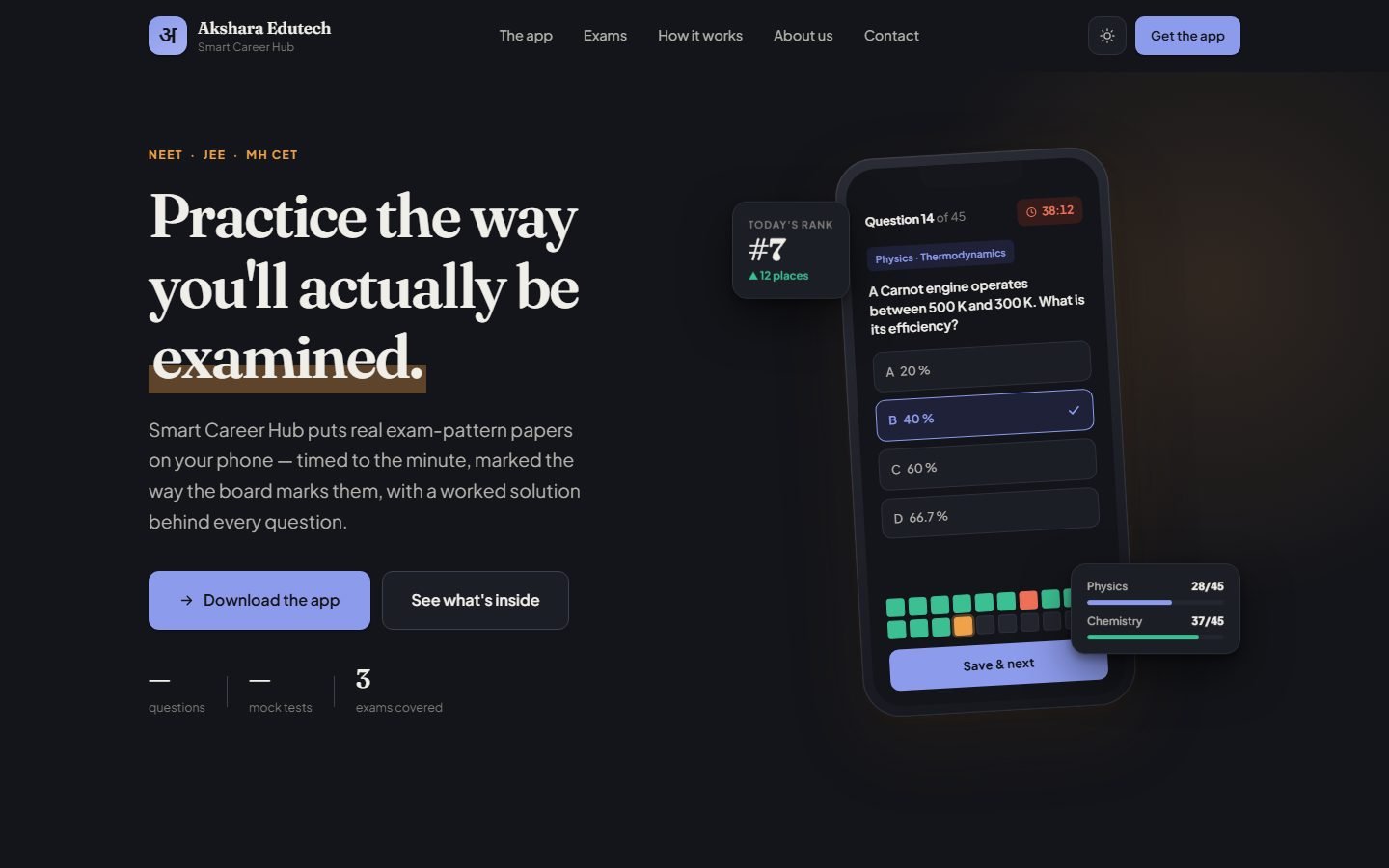 Akshara Edutech exam practice platform, built by App Genesis